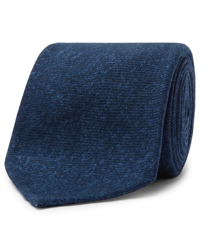 Photo: Rubinacci - 8cm Mélange Wool-Flannel Tie - Blue