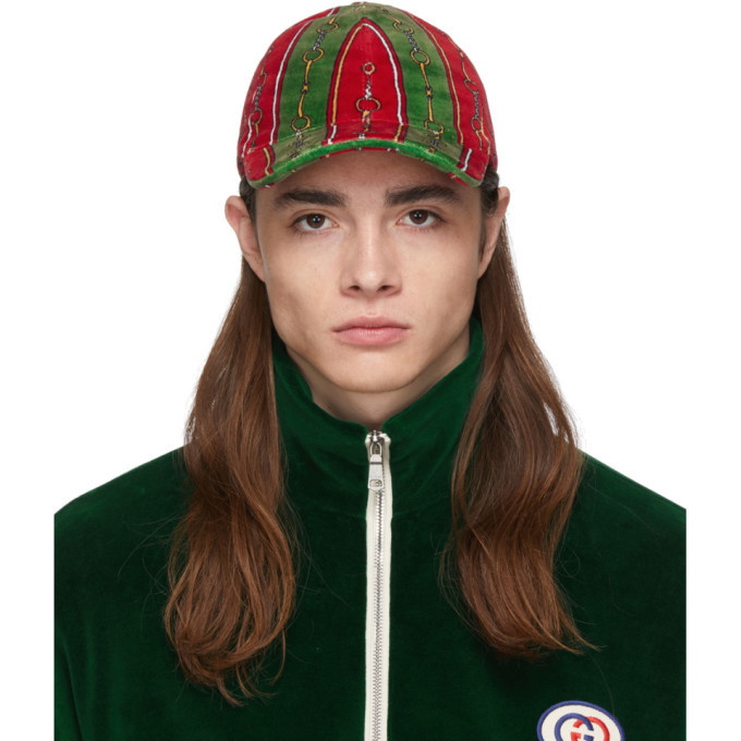 Photo: Gucci Green and Red Chenille Horsebit Chain Cap