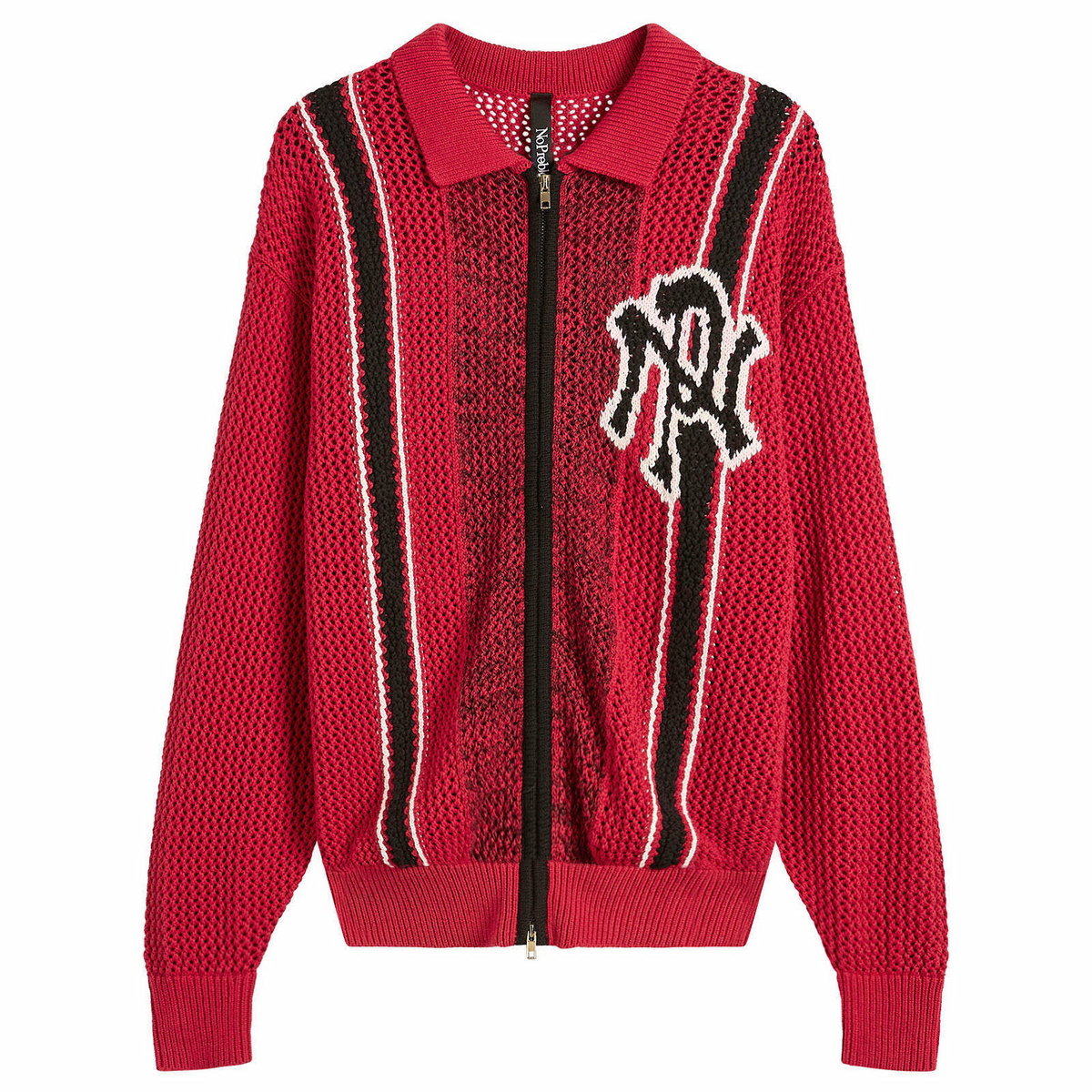 No Problemo Men's NYP Sports Crochet Zip Cardigan in Red