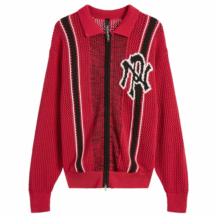 Photo: No Problemo Men's NYP Sports Crochet Zip Cardigan in Red