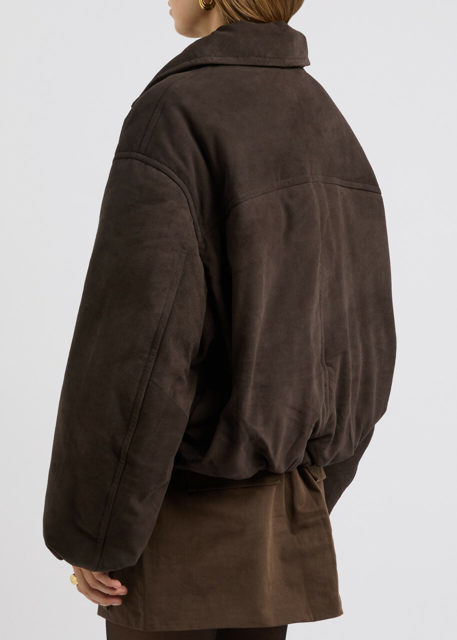 Aexae Padded Suede Bomber Jacket Brown