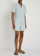 Boss Stretch-seersucker Swim Shorts Blue