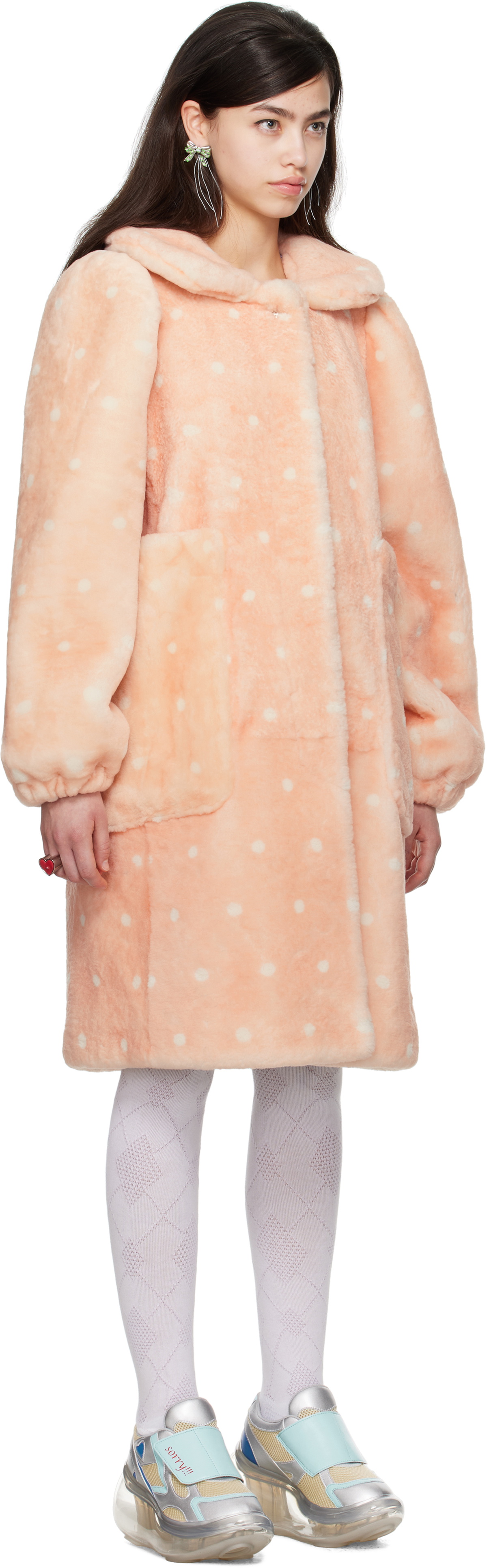 I'm Sorry by Petra Collins SSENSE Exclusive Pink JennyFax Edition Polka Dot Shearling Coat