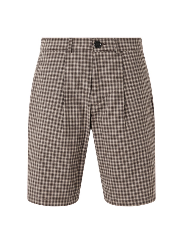 Photo: Oliver Spencer - Leaman Straight-Leg Pleated Checked Cotton-Blend Shorts - Brown