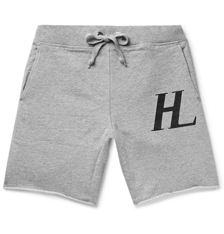 Photo: Helmut Lang - Slim-Fit Logo-Print Mélange Loopback Cotton-Jersey Drawstring Shorts - Gray
