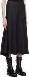 Yohji Yamamoto Black Asymmetrical Denim Midi Skirt