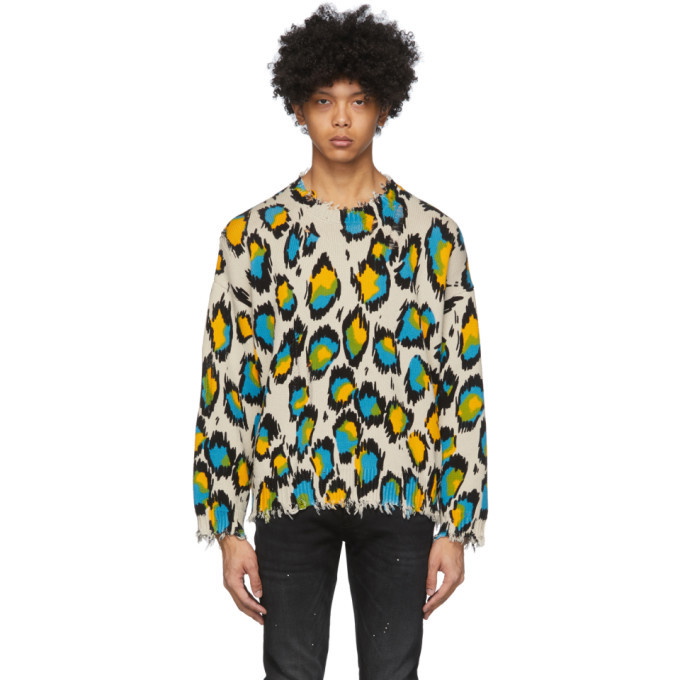 Photo: R13 Off-White and Multicolor Oversized Leopard Sweater