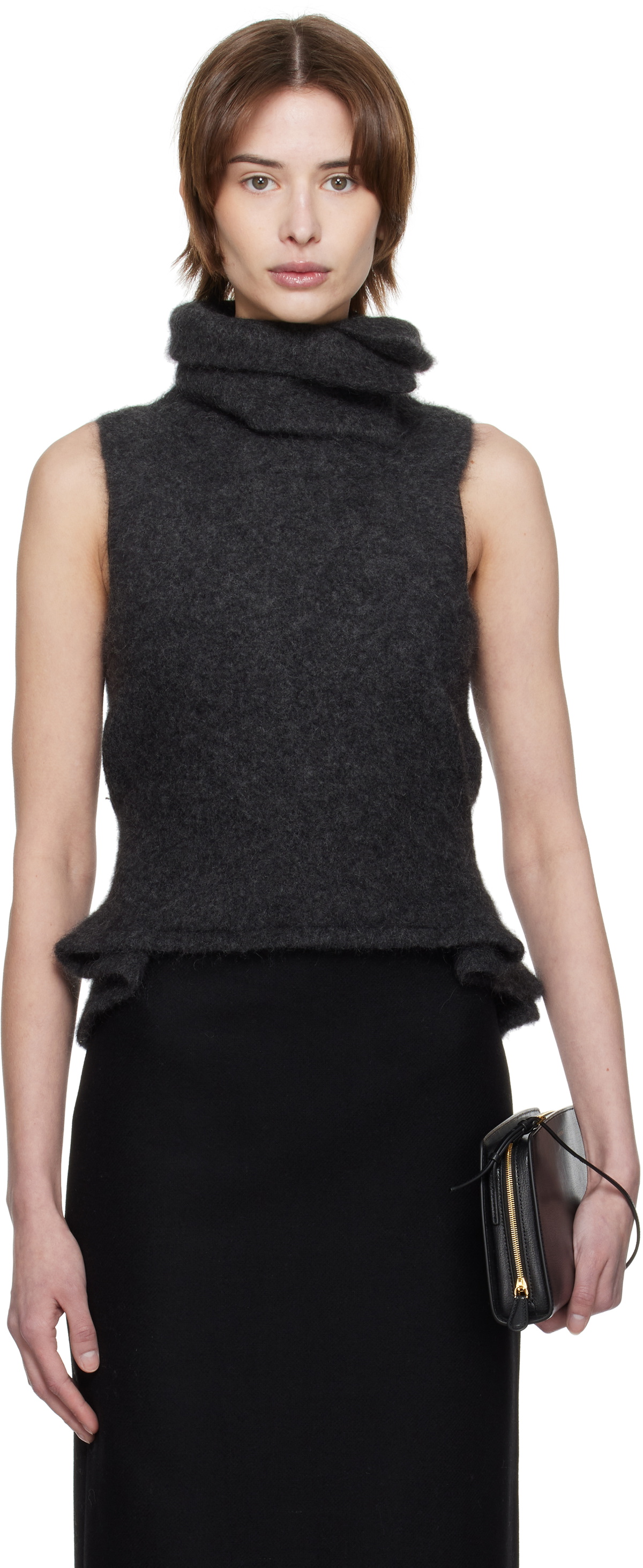 AARON ESH Gray Tied Roller Neck Vest