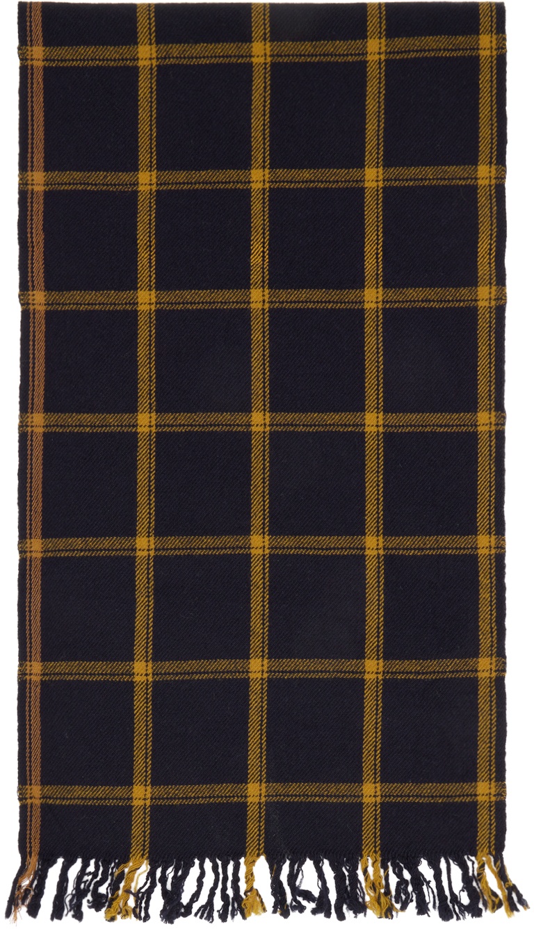 Margaret Howell Navy & Yellow Grid Check Scarf Margaret Howell
