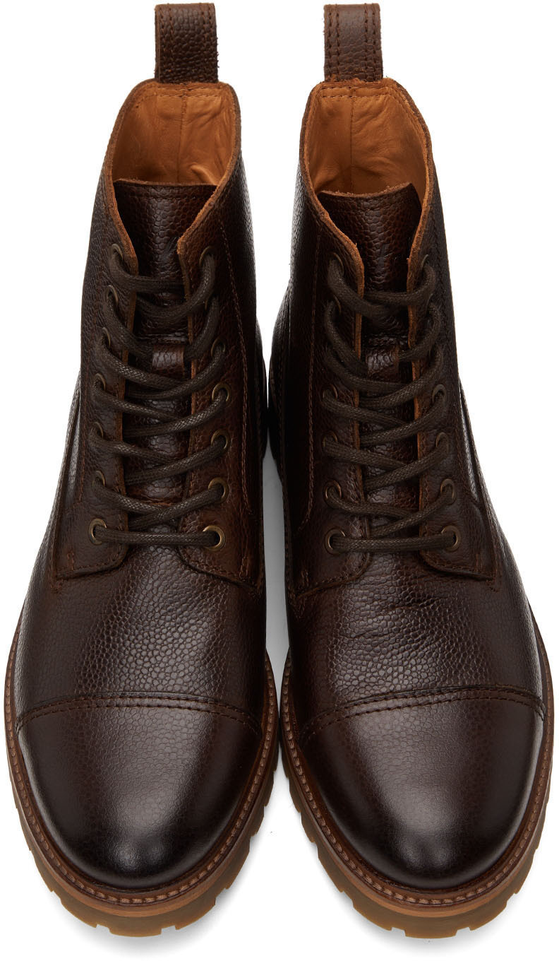 Belstaff Alperton Leather Lace-Up Combat Boots with Side Zip Belstaff - Alperton Full-Grain Leather Boots - Brown Belstaff main image 4