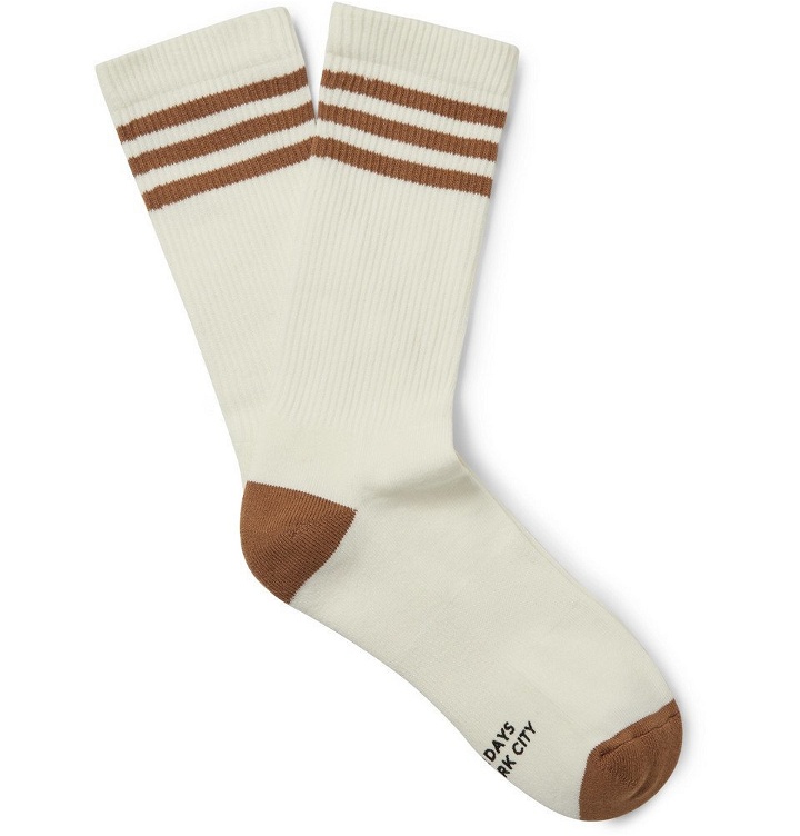 Photo: Saturdays NYC - Striped Ribbed Stretch Cotton-Blend Socks - Off-white