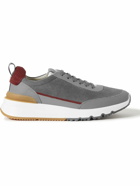 Brunello Cucinelli - Leather-Trimmed Suede Sneakers - Gray