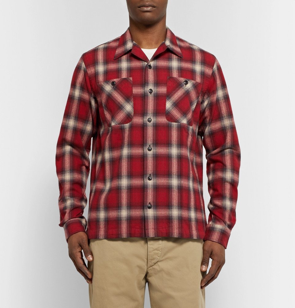 RRL プラッド フランネル キャンプ シャツ レッド メンズ RRL - Camp-Collar Checked Brushed-Cotton Shirt - Men - Red RRL