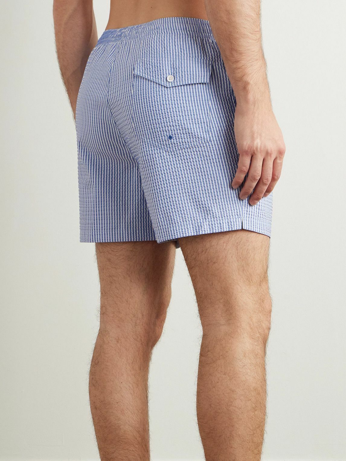Ralph Lauren Purple label - Amalfi Straight-Leg Mid-Length Striped Seersucker Swim Shorts - Blue
