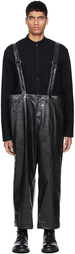 Photo: Yohji Yamamoto Black Faux-Leather Fringe Suspender Pants