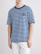 Burberry - Ryan Logo-Embroidered Striped Cotton-Blend Jersey T-Shirt - Blue