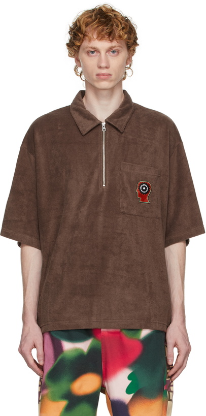 Photo: Brain Dead Brown Half-Zip Racing Polo