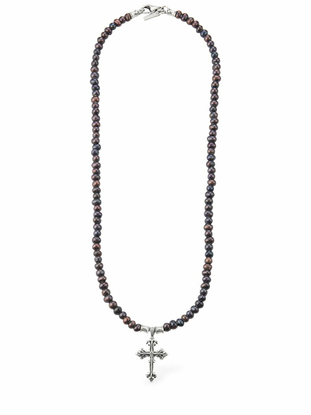 Photo: EMANUELE BICOCCHI Black Pearl Necklace with Avelli Cross
