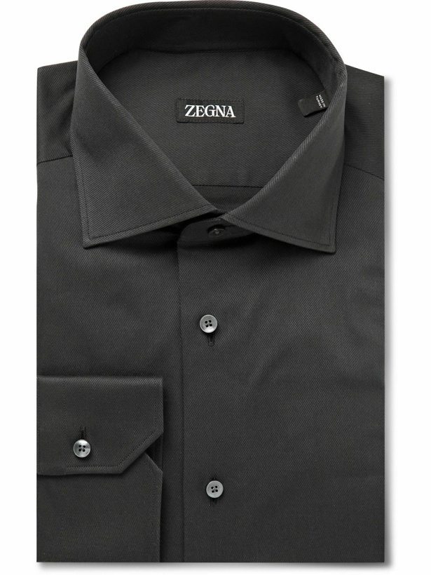 Photo: Zegna - Trofeo Slim-Fit Cutaway-Collar Cotton-Blend Twill Shirt - Black