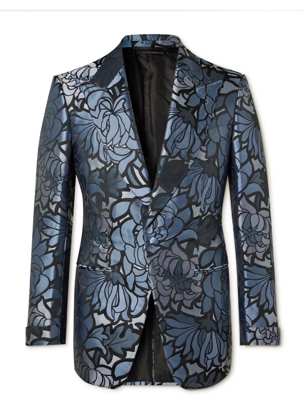 Photo: TOM FORD - Atticus Slim-Fit Silk-Blend Jacquard Tuxedo Jacket - Blue