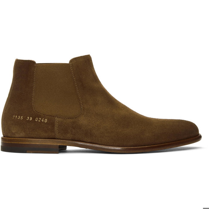 Photo: Robert Geller Taupe Common Projects Edition Suede Chelsea Boots 