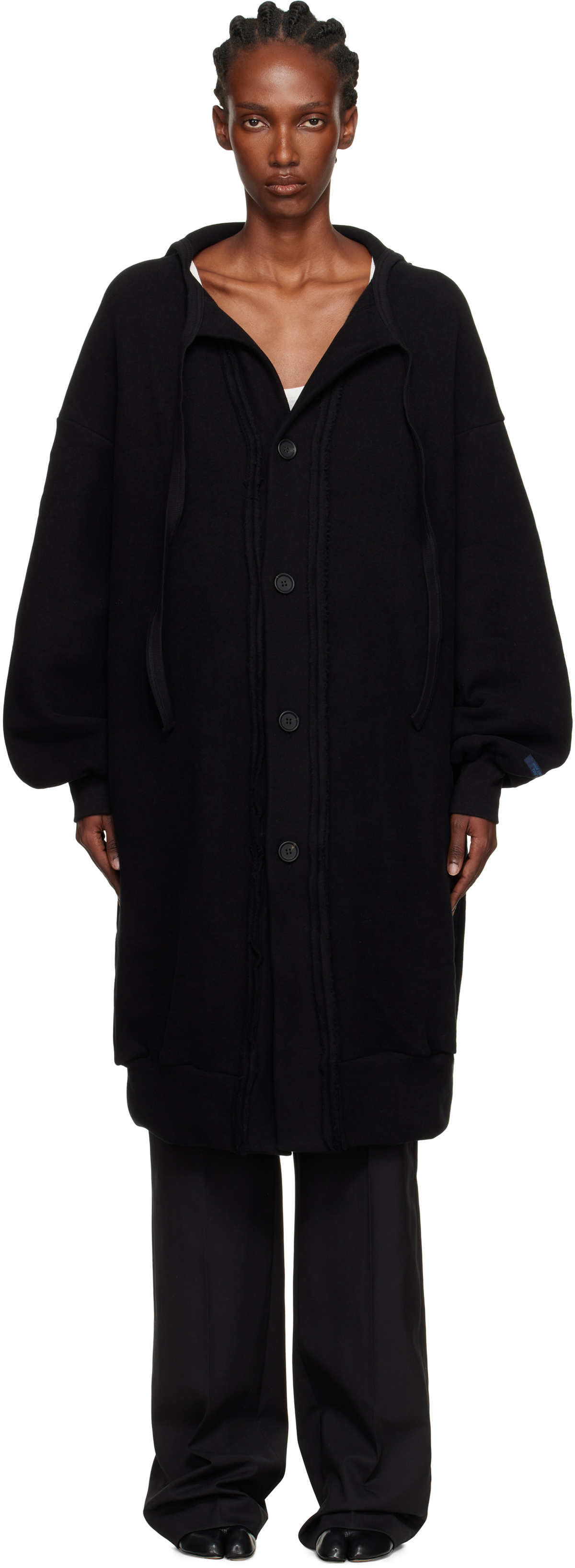 YOHJI YAMAMOTO Black Jersey Twill Button D Cardigan