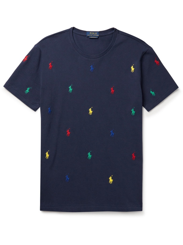 Photo: POLO RALPH LAUREN - Logo-Embroidered Cotton-Piqué T-Shirt - Blue