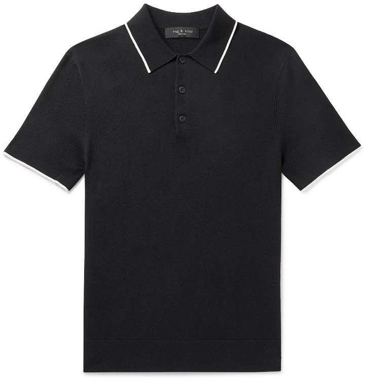 Photo: rag & bone - Jalen Contrast-Tipped Cotton, Silk and Cashmere-Blend Polo Shirt - Black