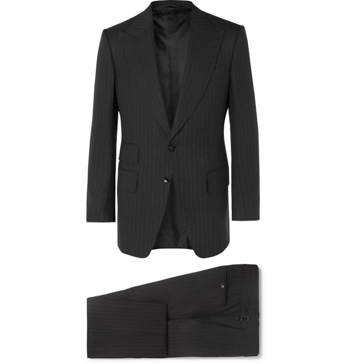 Photo: TOM FORD - Grey Atticus Slim-Fit Pinstriped Wool and Silk-Blend Suit - Black
