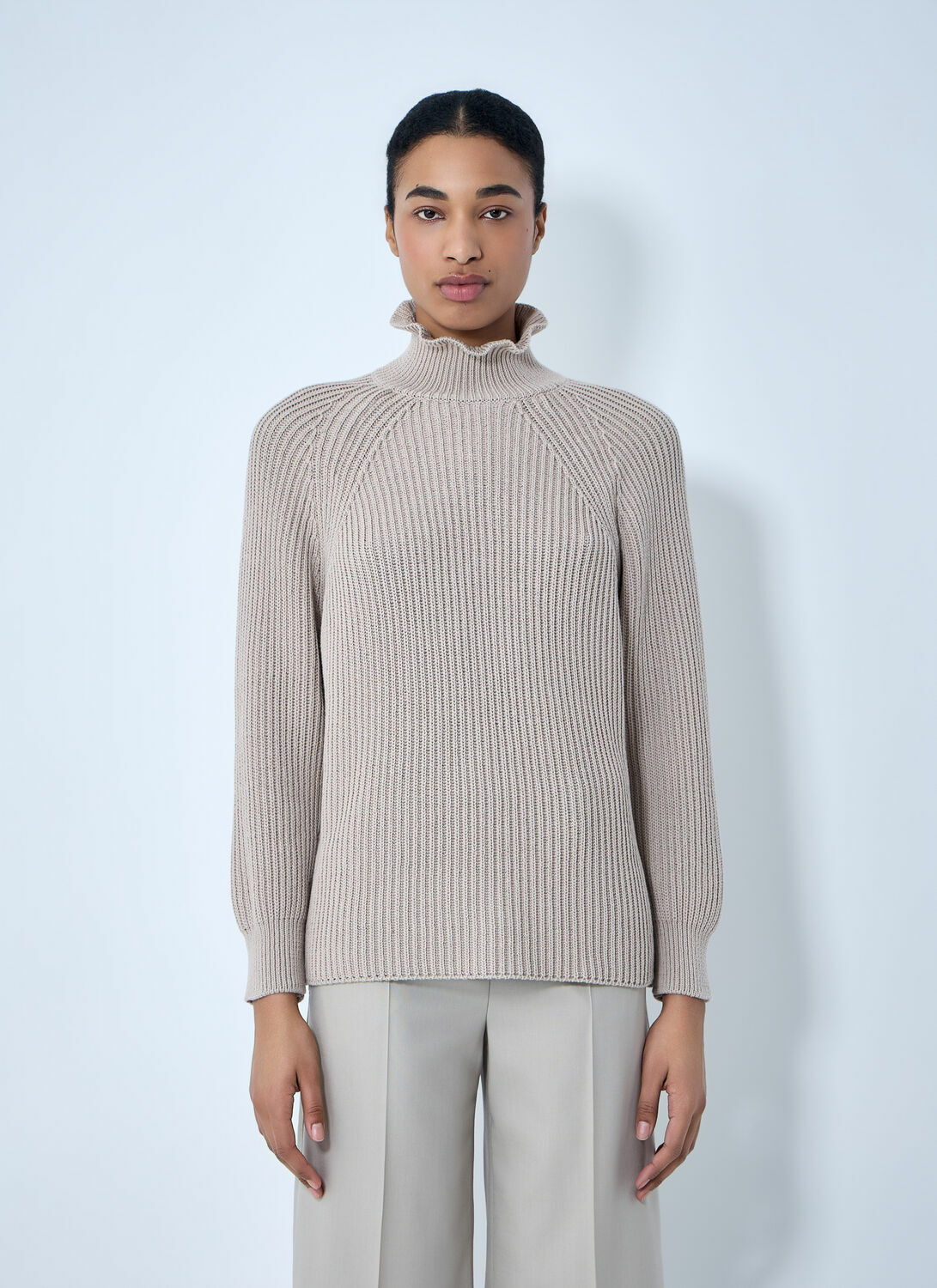 Max Mara Ribbed Knit High Neck Sweater
