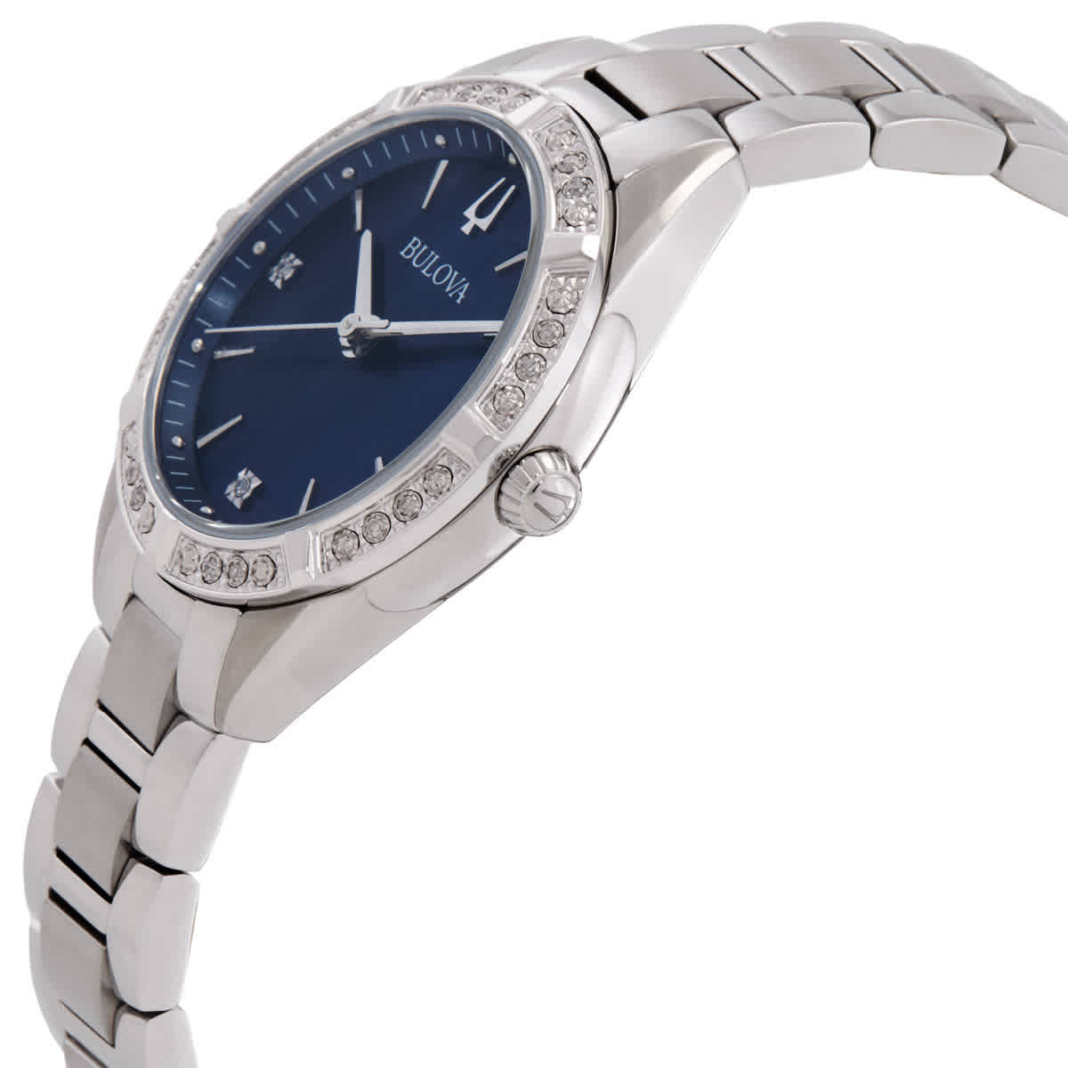 Bulova Quartz Crystal Blue Dial Ladies Watch 96R243