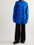 Balenciaga - Oversized Logo-Jacquard Wool-Blend Sweater - Blue