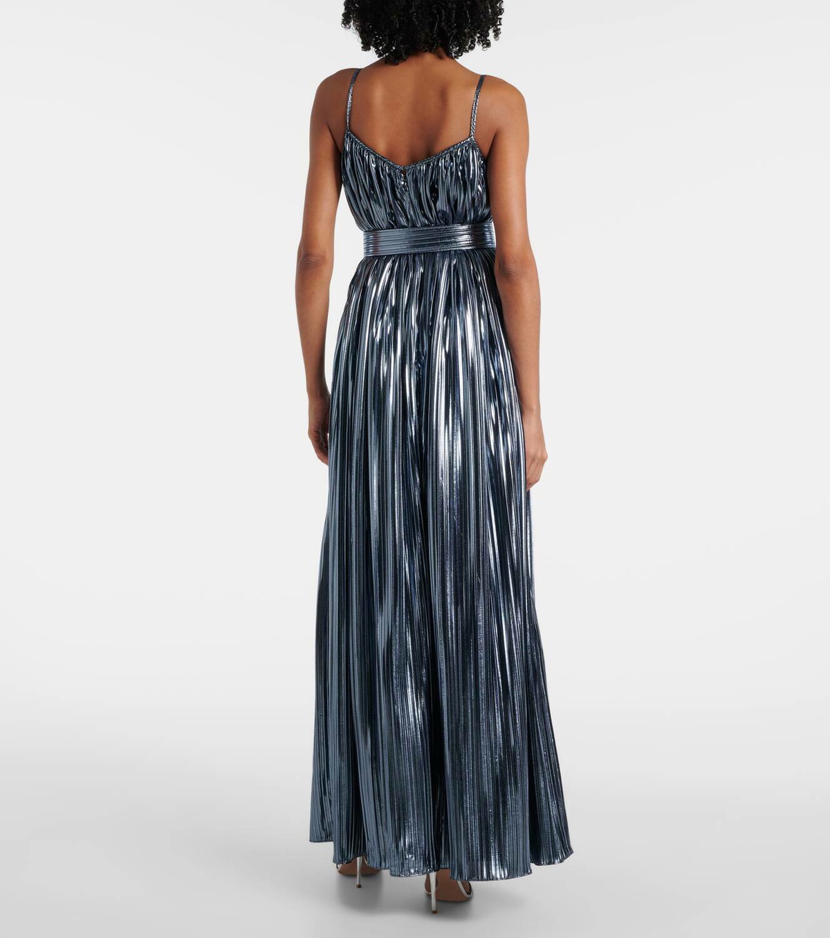 Rodarte Pleated belted lamé gown