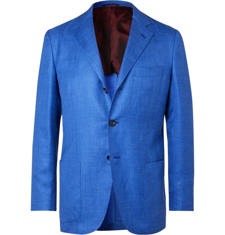 Photo: Kiton - Azure Slim-Fit Unstructured Cashmere, Linen and Silk-Blend Blazer - Blue