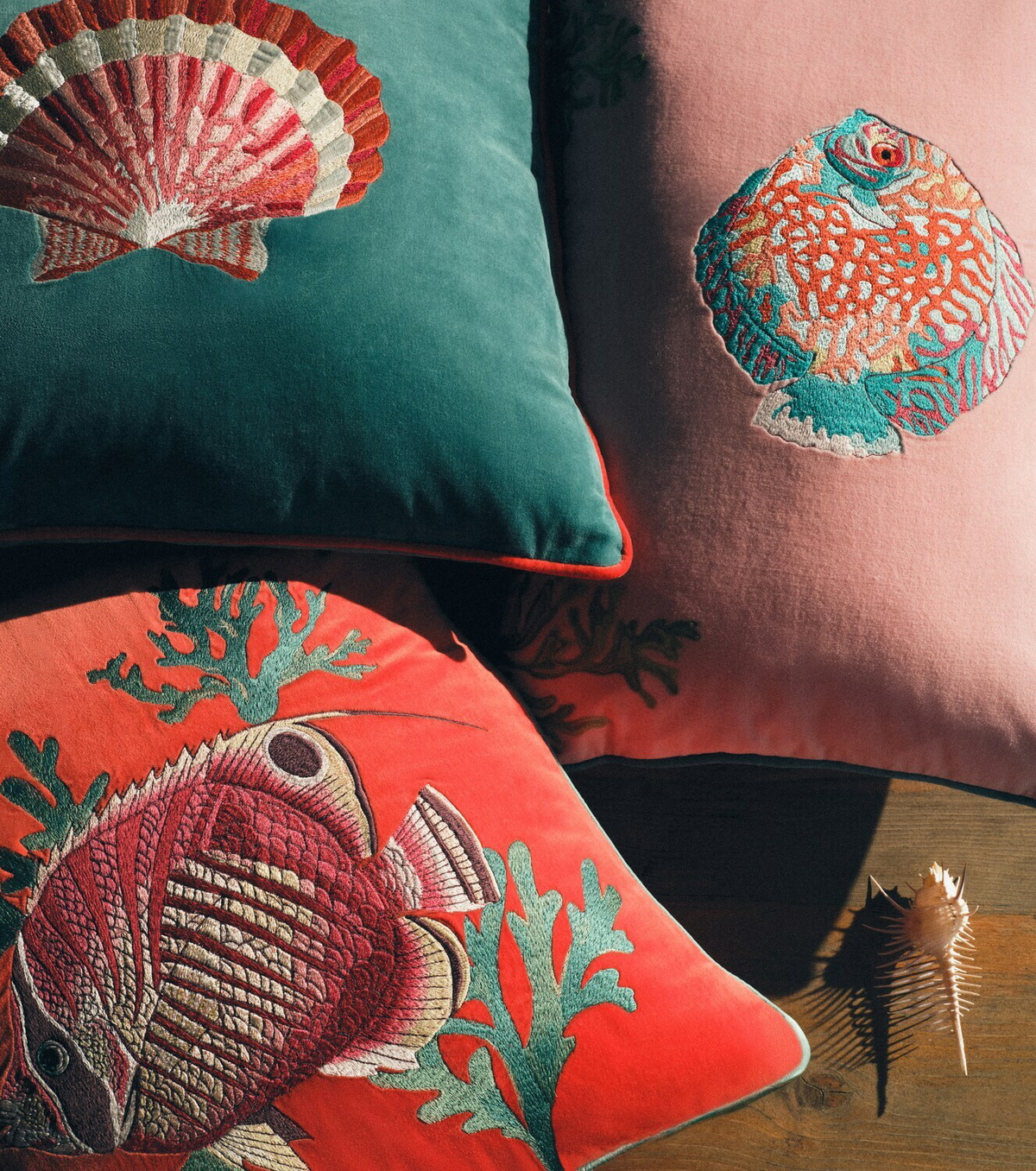 Les-Ottomans Embroidered cotton velvet cushion