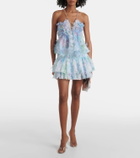 Susan Fang Floral-appliqué smocked tulle top
