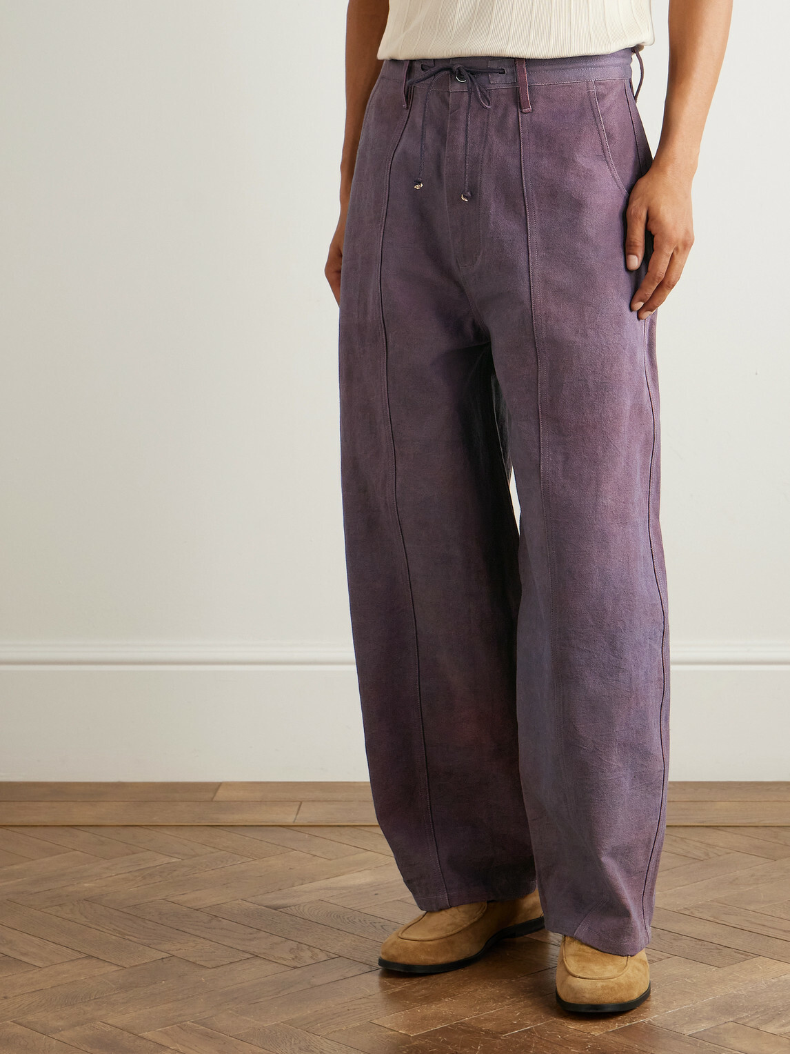 Story mfg. - Document Straight-Leg Panelled Organic Cotton-Canvas Trousers - Purple