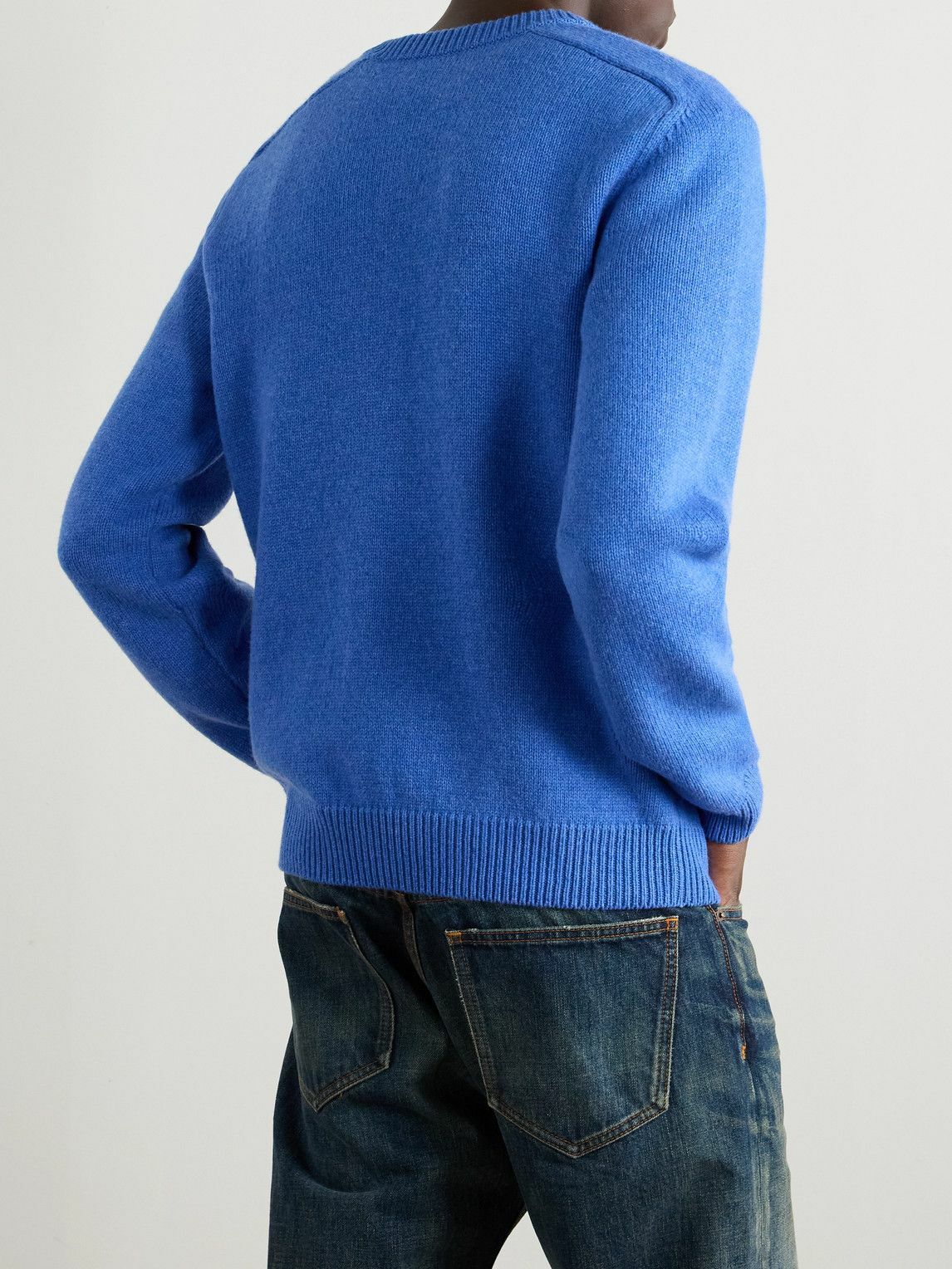 CELINE - Logo-Embroidered Wool and Cashmere-Blend Sweater - Blue