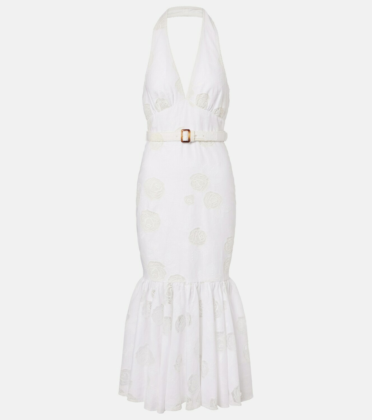 Self-Portrait Halterneck linen and cotton midi dress