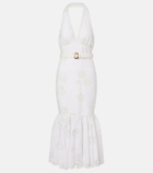 Self-Portrait Halterneck linen and cotton midi dress