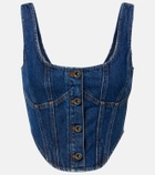 Self-Portrait Embellished denim crop top