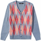 LMC Men's Classic Argyle Brushed Cardigan in Vintage Blue