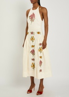 Agua BY Agua Bendita Balsa Floral-embroidered Linen Midi Dress Multicoloured