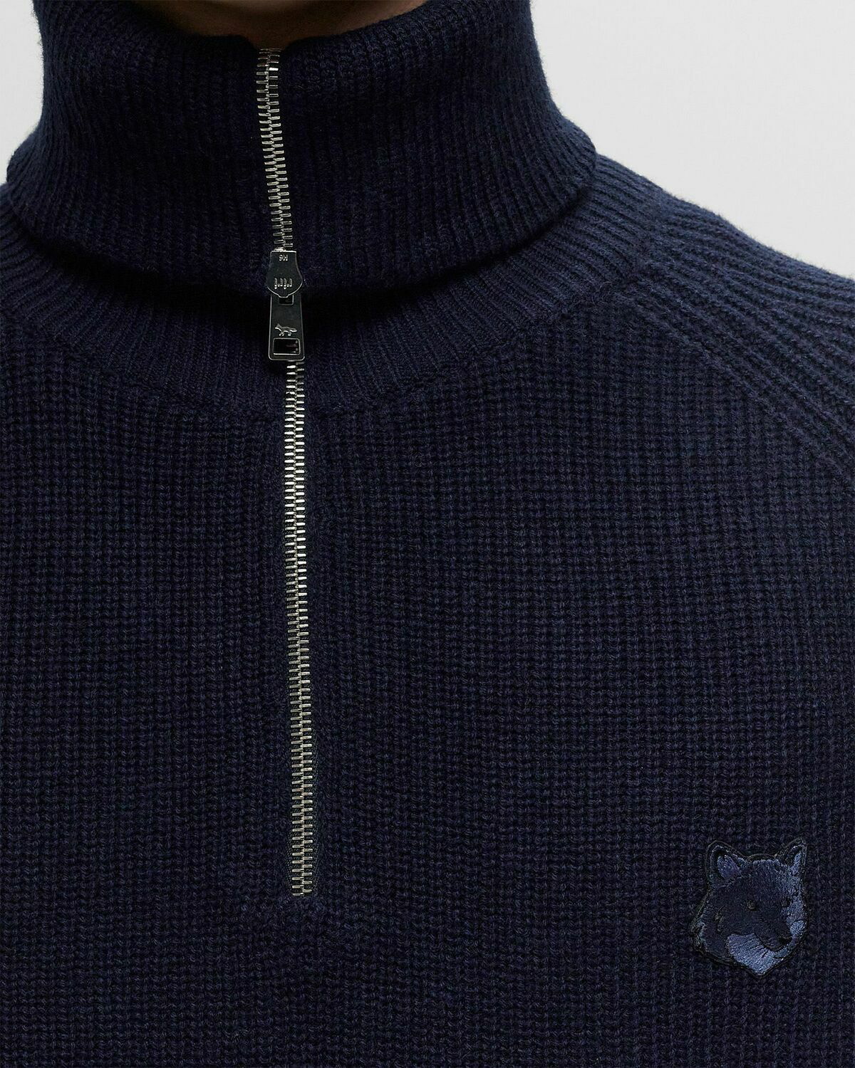 【BAON】Head Crop Padding Jumper Maison Kitsune Bold Fox Head Patch Half Zip Ribbed Jumper