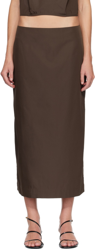 Photo: St. Agni Brown Paper Taffeta Column Midi Skirt