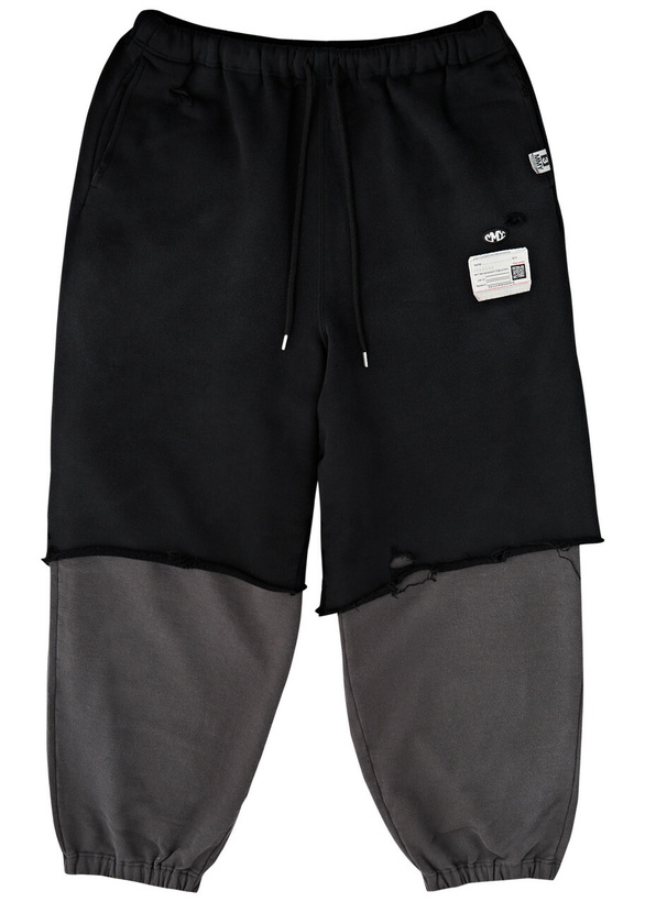 Photo: Maison mihara yasuhiro Shorts-layered Distressed Cotton Sweatpants Black