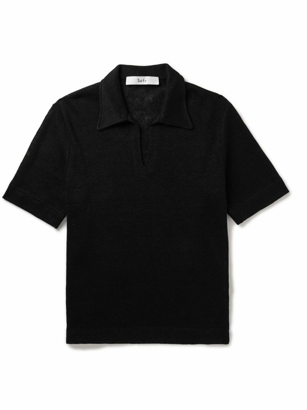 Photo: Séfr - Mate Linen Polo Shirt - Black