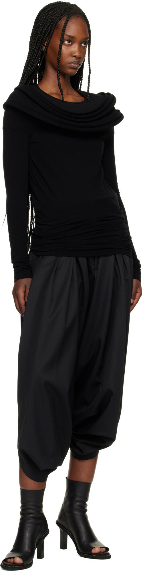 Junya Watanabe Black Nylon Stretch Jersey Drape T-shirt