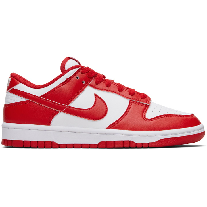 Photo: Nike Red & White Dunk Low Retro Sneakers