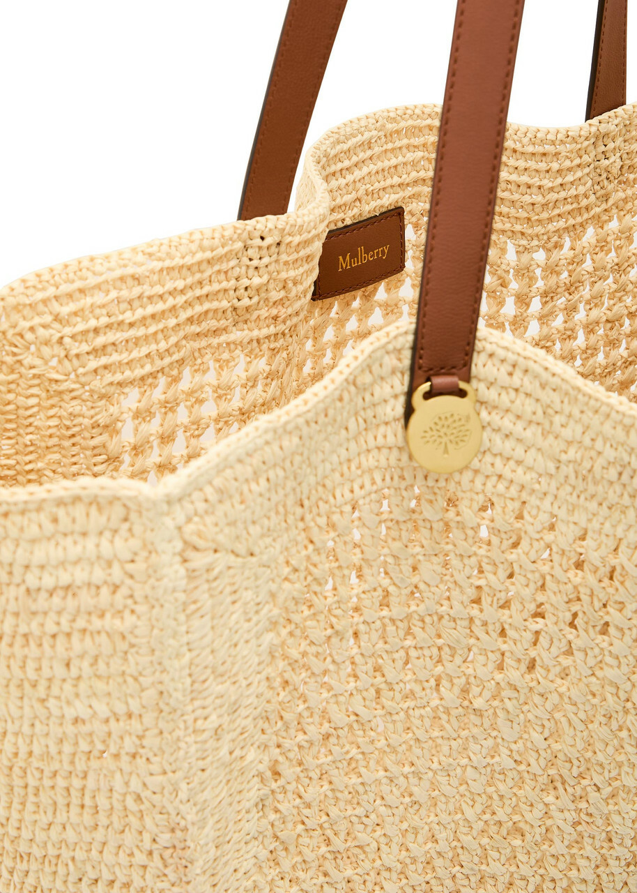 Mulberry Crochet Leather and Raffia Tote - Natural - One Size